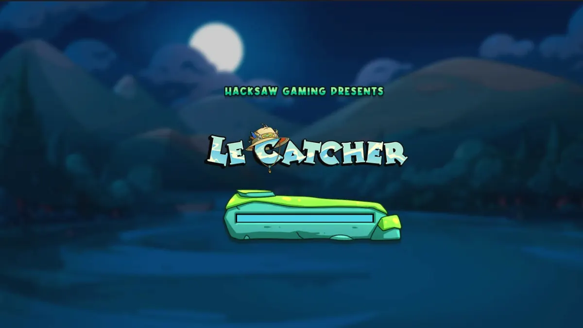 Rakun pemancing dalam slot Le Catcher dengan latar belakang malam hari